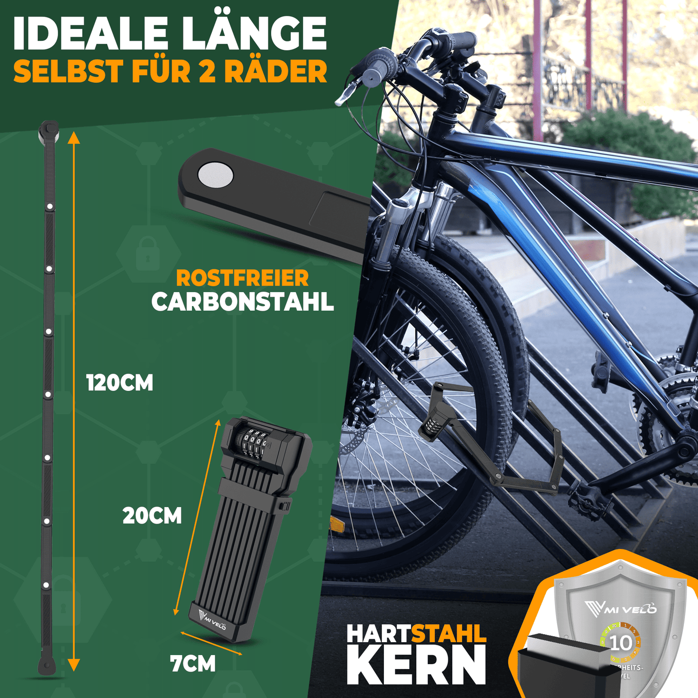 Fahrradschloss Faltschloss mit Zahlencode 120cm lang