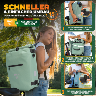 Fahrradtasche & Rucksack kombiniert - In wenigen Sekunden umgewandelt "VERSO"