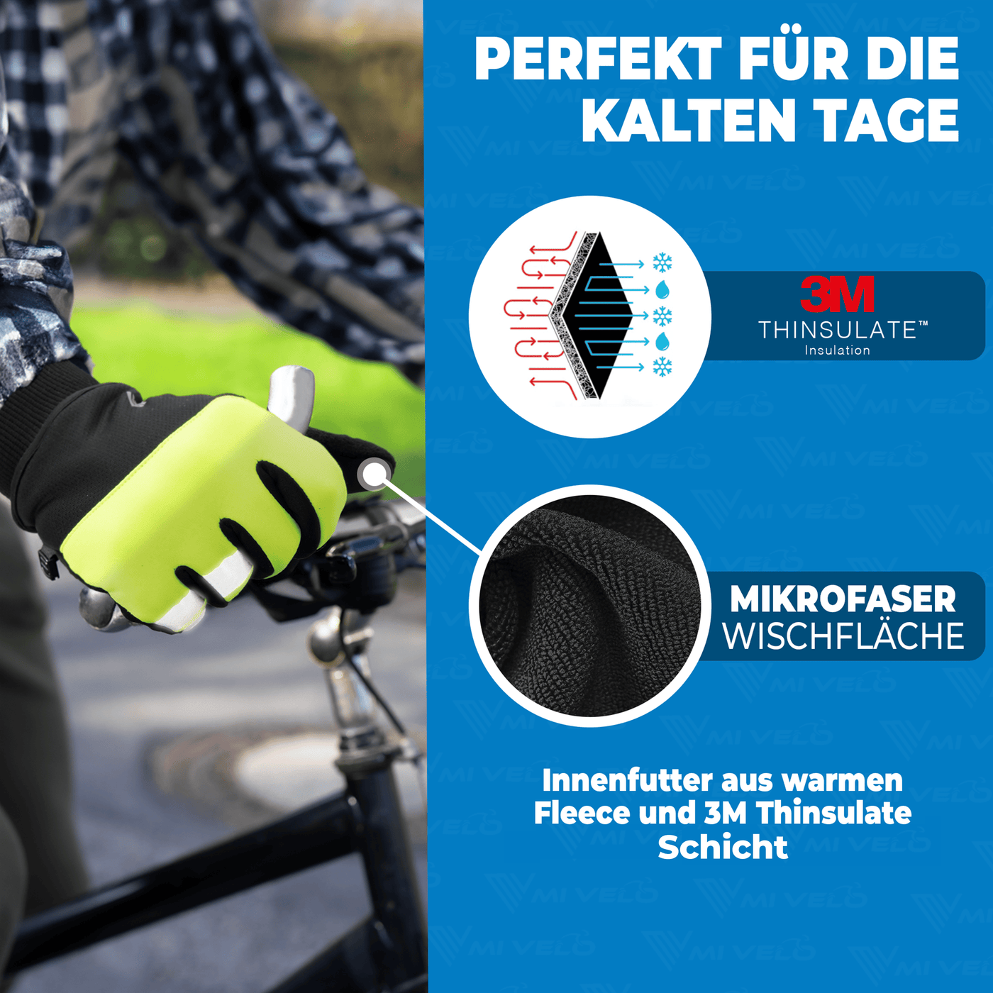 Fahrradhandschuhe Winter mit Thermo-Fleece & 3M-Thinsulate "THERMO-FIT"