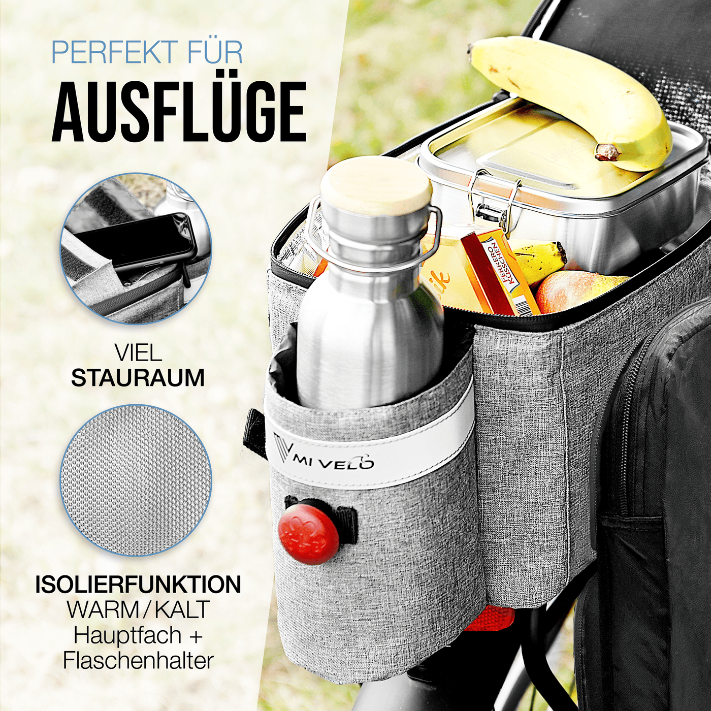 MIVELO - Gepäckträgertasche mit Isolierfunktion erweiterbar 10-20L "Keanu"