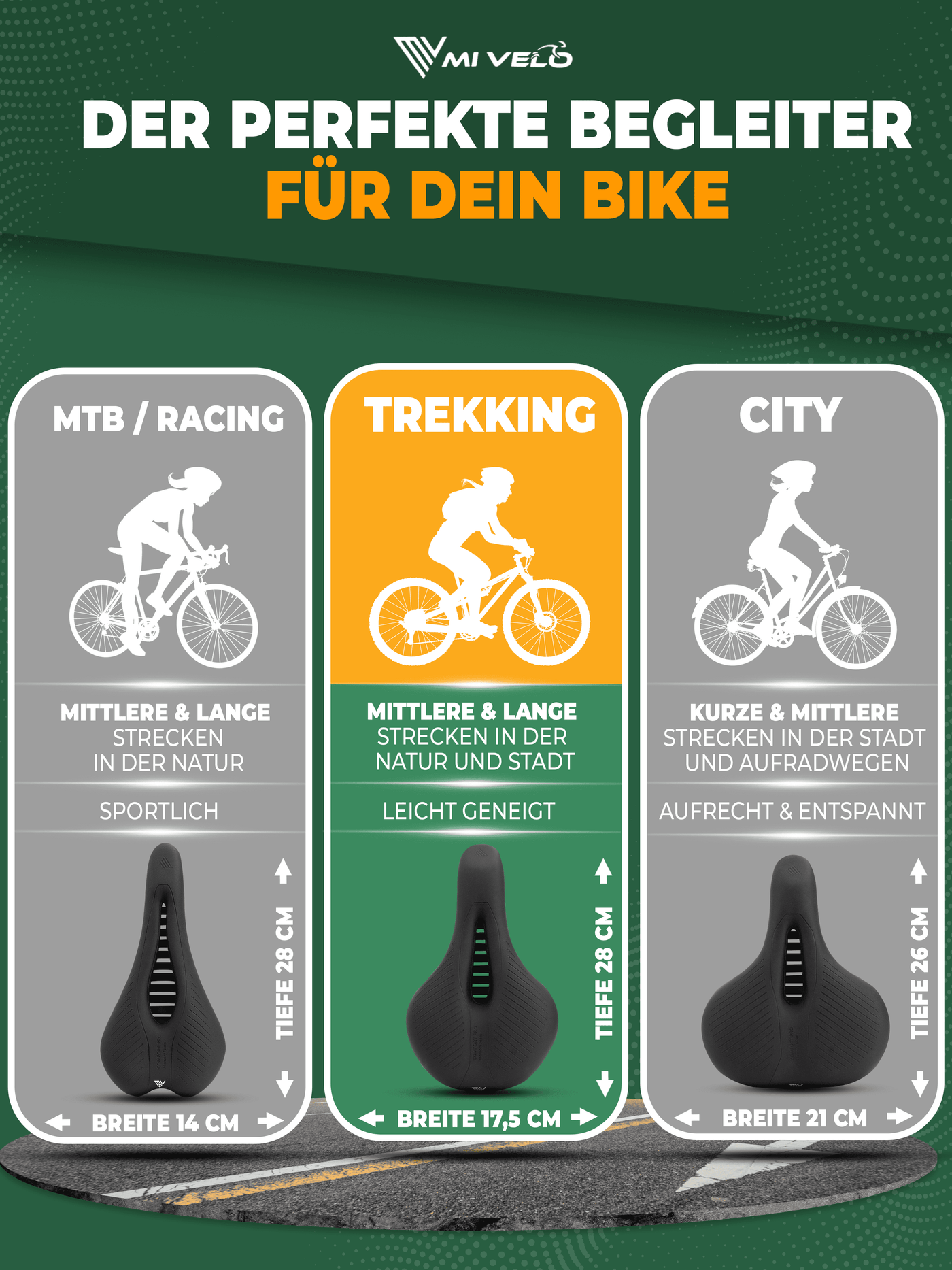 Ergonomischer Fahrradsattel mit Memory-Foam „Trekking“ – MIVELO