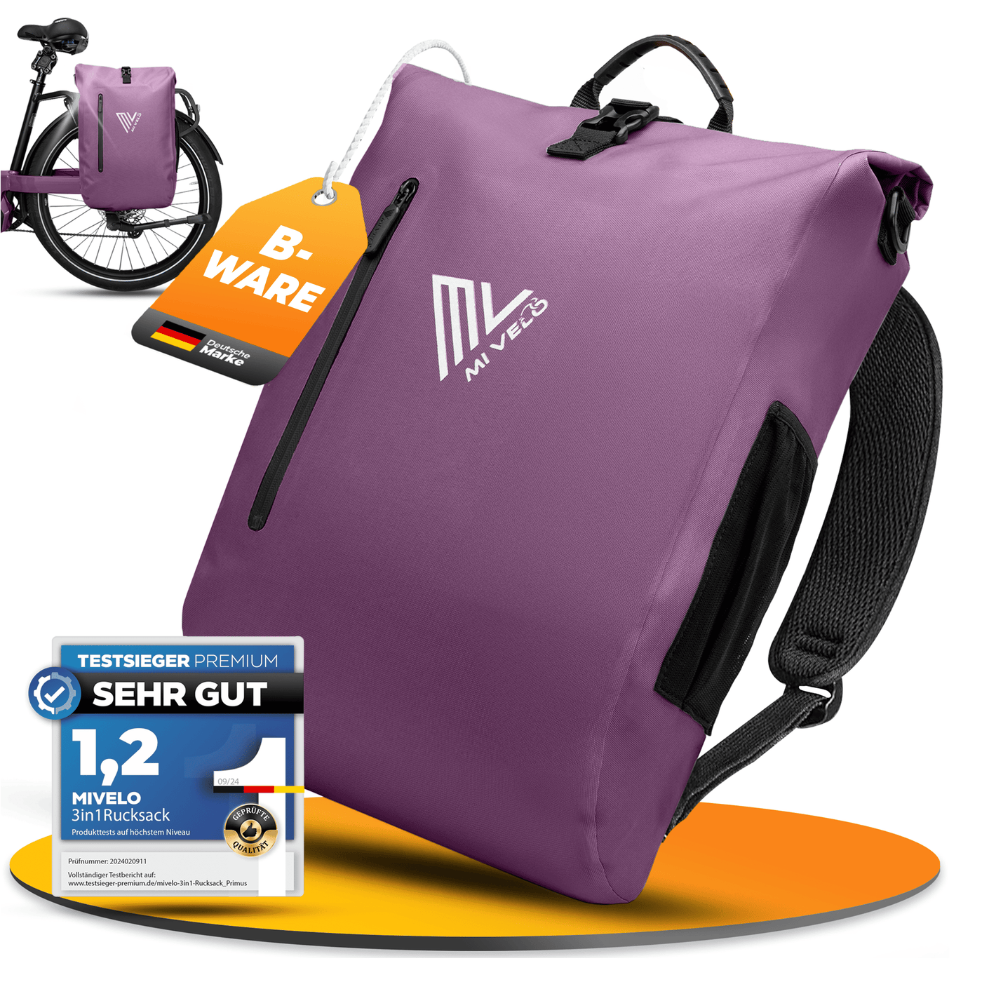 fahrradtaschen 20 liter wasserdicht MiVelo B-Ware 3in1 Fahrradtasche Rucksack wasserdicht 20L – MIVELO