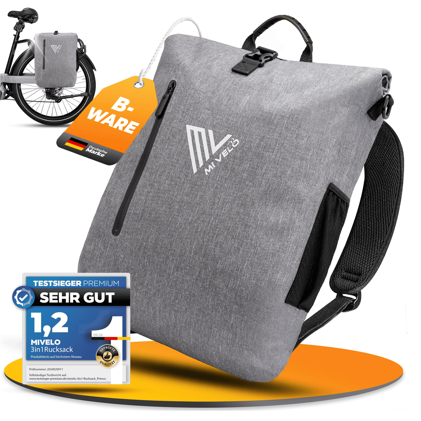 mivelo - 3 in 1 fahrradtasche - rucksack MiVelo B-Ware 3in1 Fahrradtasche Rucksack wasserdicht 20L – MIVELO