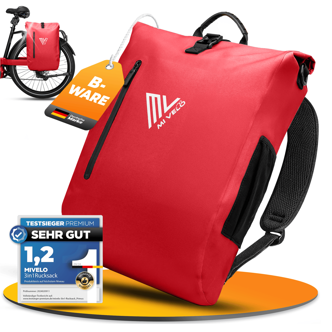 MiVelo B-Ware 3in1 Fahrradtasche Rucksack wasserdicht 20L – MIVELO