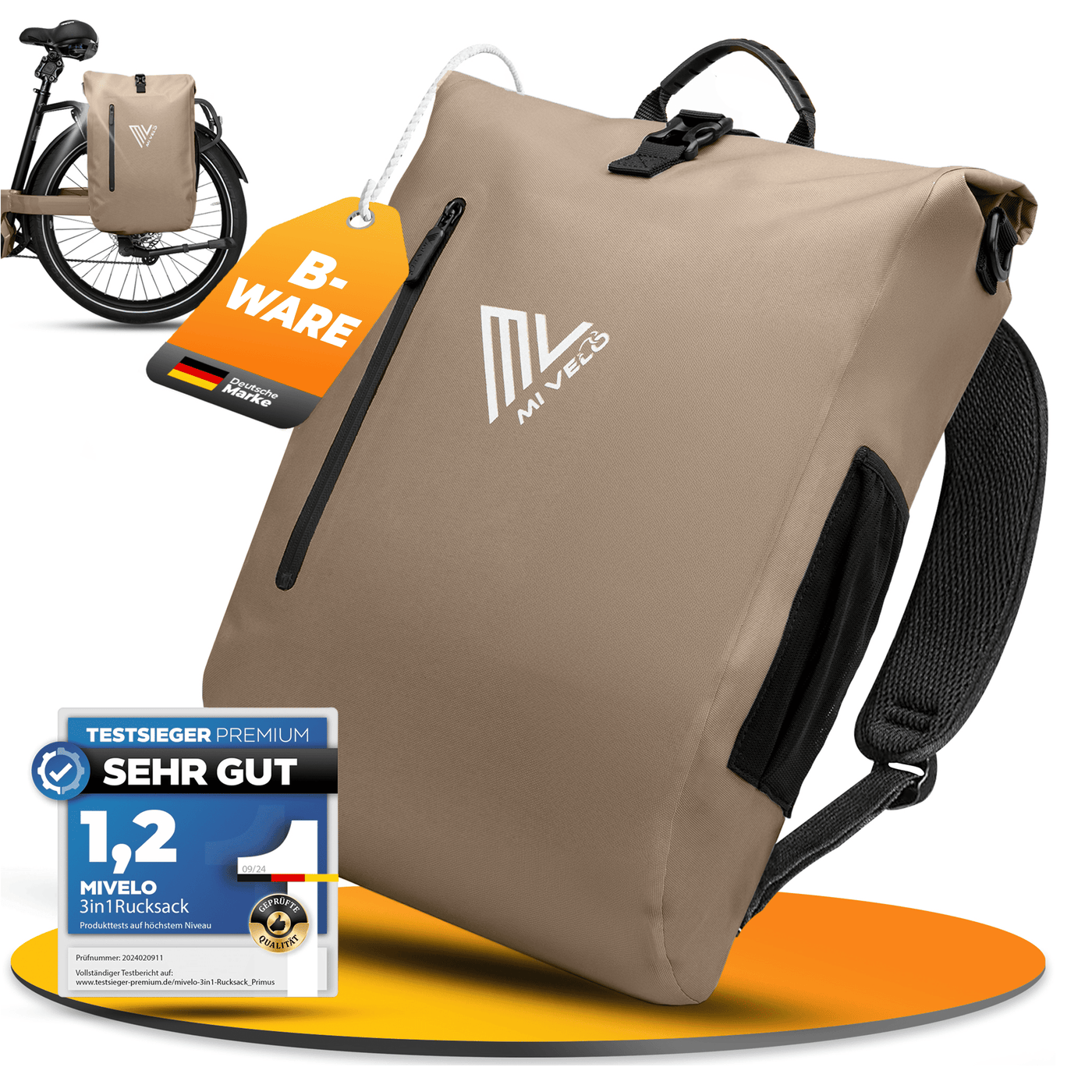 fahrradrucksack wasserdicht testsieger MiVelo B-Ware 3in1 Fahrradtasche Rucksack wasserdicht 20L – MIVELO