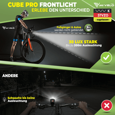 Fahrradlicht Set LED "Cube Pro" USB-aufladbar mit Bremslicht