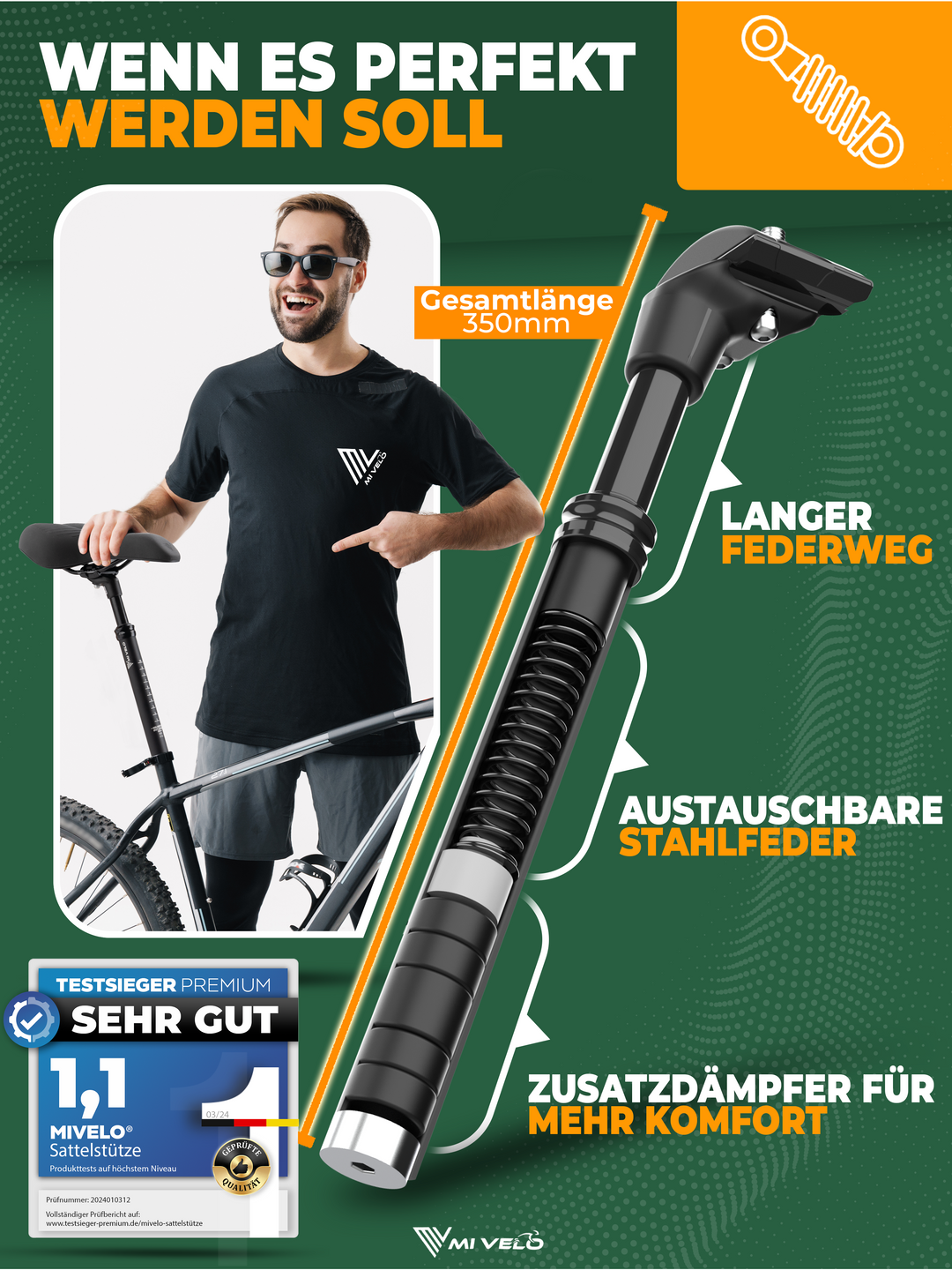 längere sattelstütze mit Federung & Stoßdämpfung für mehr Fahrkomfort – MIVELO Mounting BOSS pedals to CosellSpinbikes Variant:Black-45