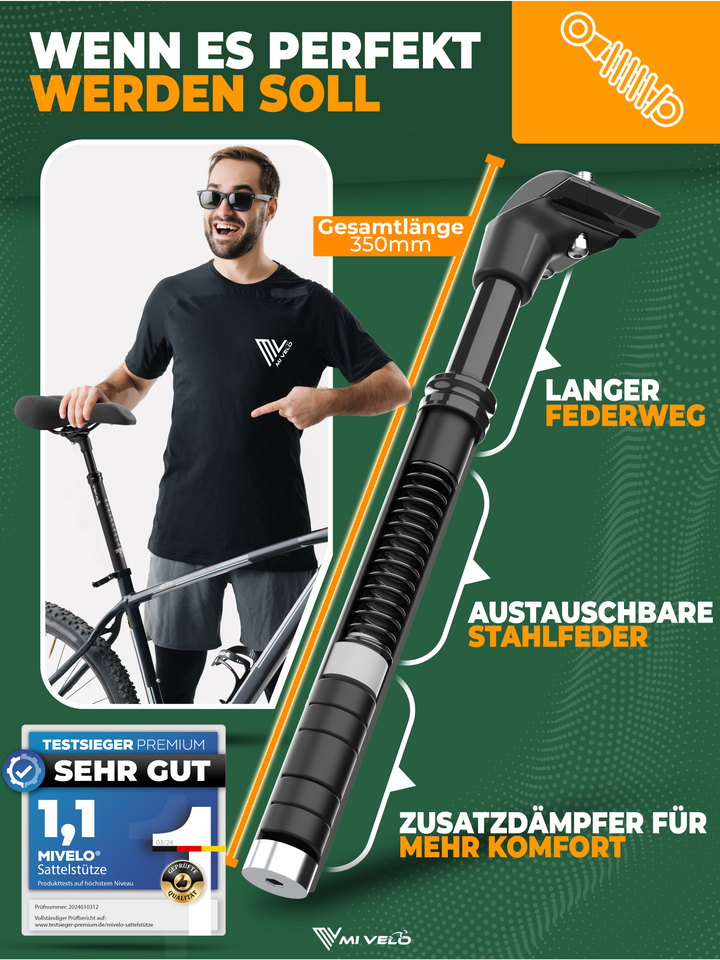 Sattelstütze mit Federung & Stoßdämpfung für mehr Fahrkomfort – MIVELO