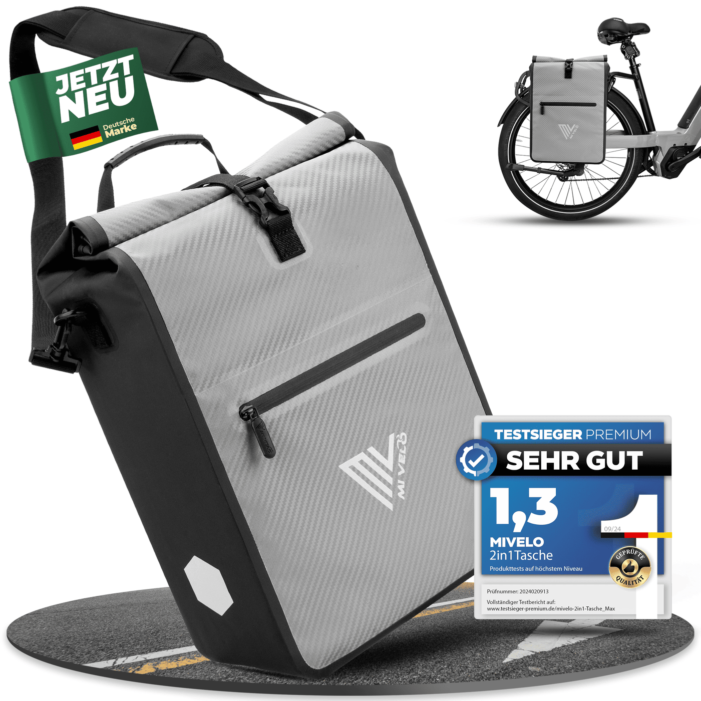 fahrradtasche und rucksack 2-in 1 2in1 Fahrradtasche für Gepäckträger 25L „MAX“ – MIVELO