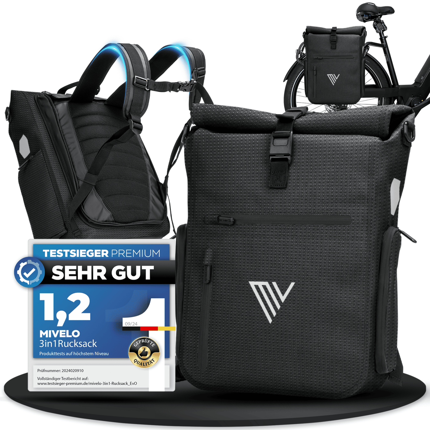 Wasserdichte Fahrradtasche & bequemer Rucksack kombiniert "EVO"