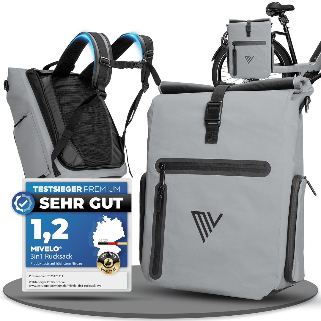 2 in 1 rucksack fahrradtasche Fahrradtasche & bequemer Rucksack kombiniert 25L „EVO“ – MIVELO