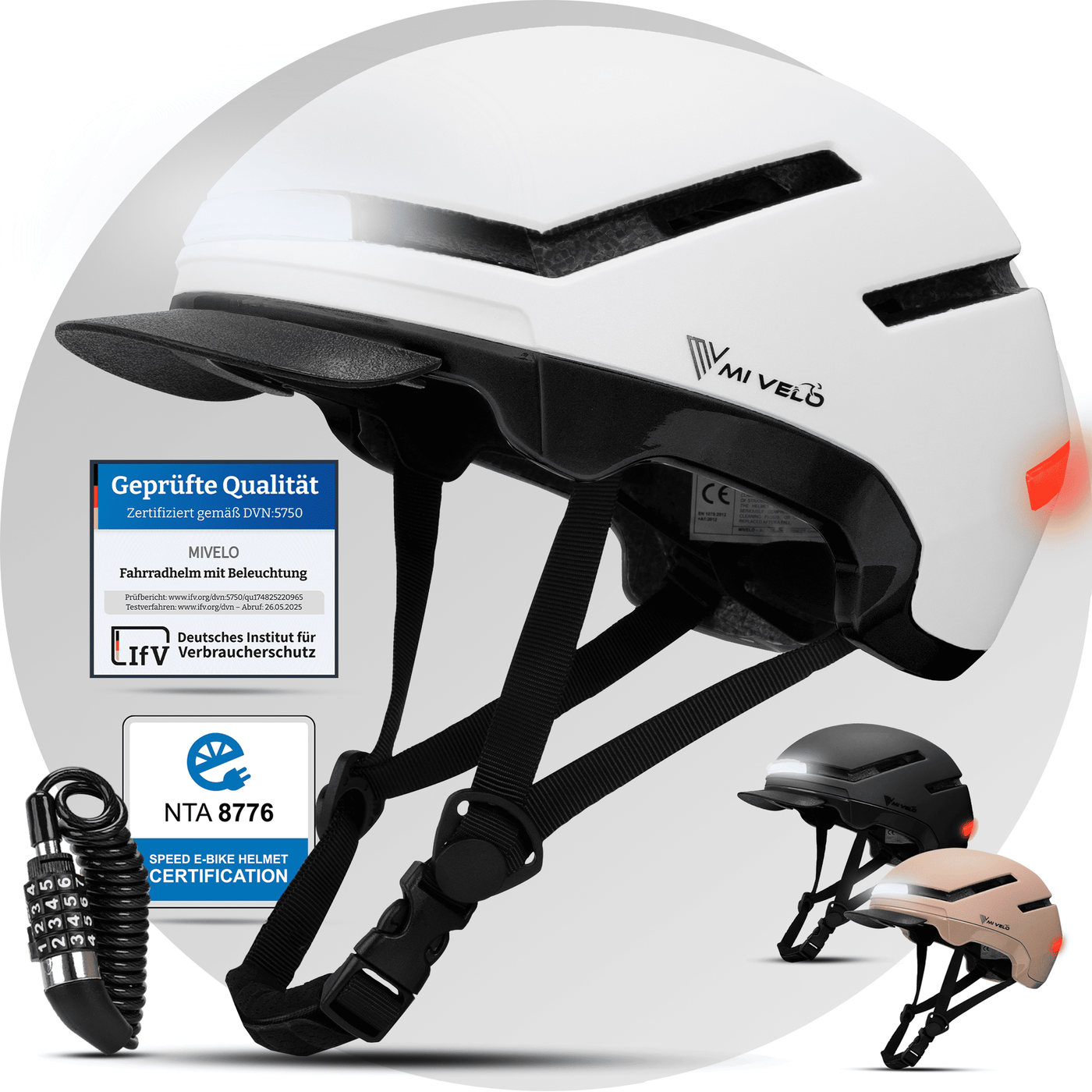 weißer fahrradhelm Fahrradhelm NOVA NTA zertifziert mit 360° Beleuchtung – MIVELO