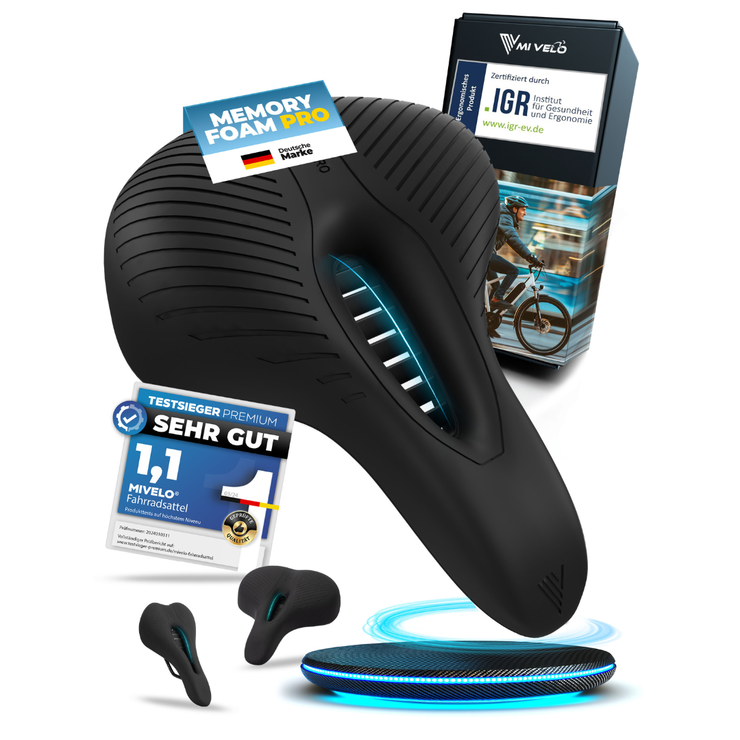 Fahrradsattel bequem & ergonomisch mit Memory-Foam 100% wasserdicht "Comfort Pro" Trekking