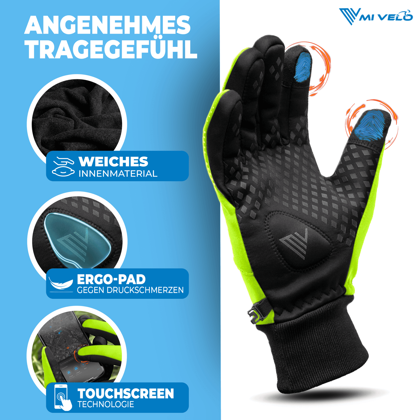 Übergangshandschuhe winddicht & wasserabweisend - Fahrradhandschuhe für Herbst & Frühling