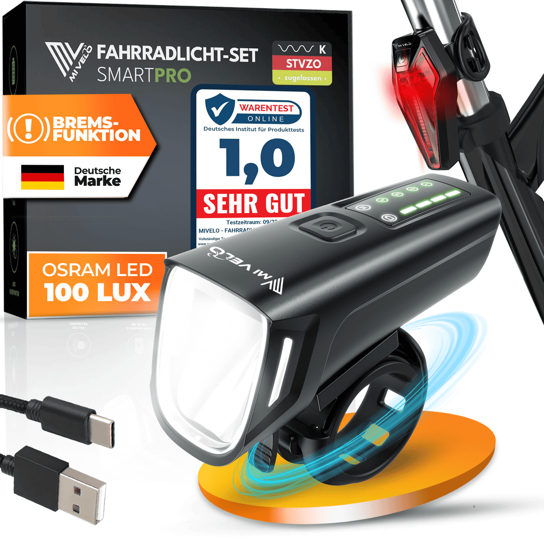 Fahrradlicht Set 100Lux mit Bremslicht „SMART PRO“ – MIVELO