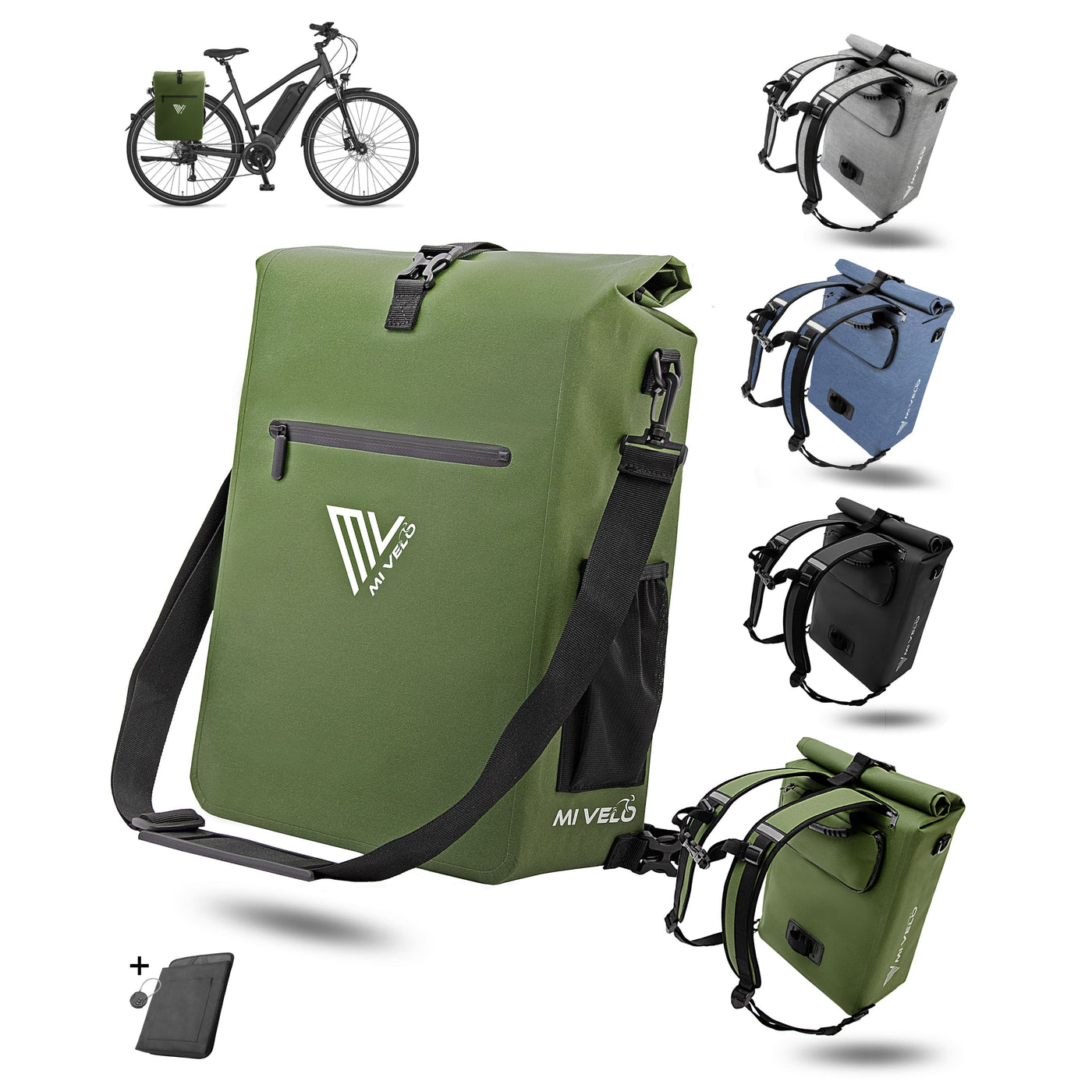 MiVelo 3i1n Fahrradtasche Rucksack für Gepäckträger Rucksack Fahrradtasche Umhängetasche 25L