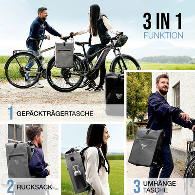 3 in 1 Fahrradtasche Rucksack 25L + Packtasche 10L "Spar-Bundle"