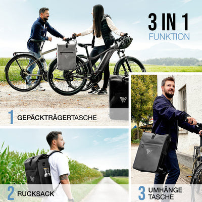 3 in 1 Fahrradtasche Rucksack 25L + Packtasche 10L "Spar-Bundle"