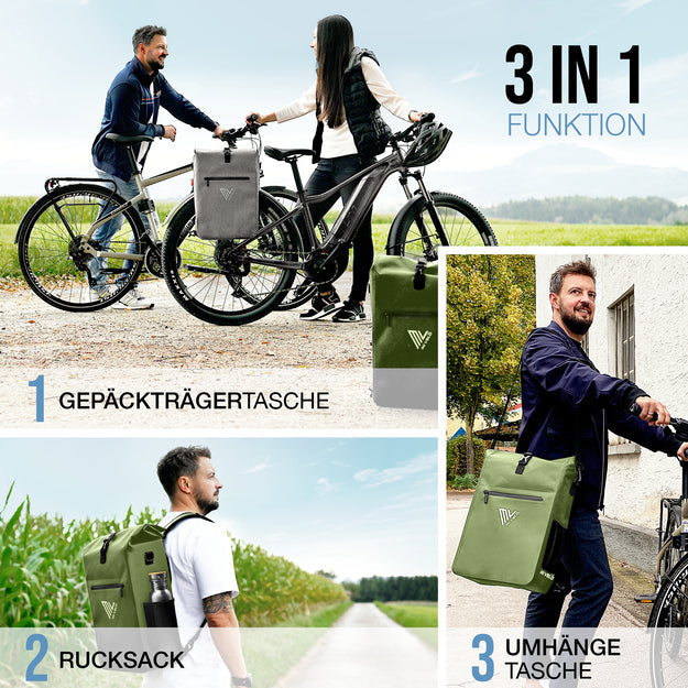 3 in 1 Fahrradtasche Rucksack 25L + Packtasche 10L "Spar-Bundle"