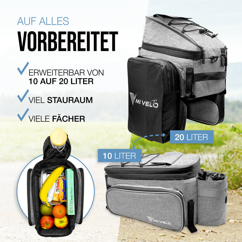 3 IN 1 FAHRRADTASCHE RUCKSACK 20L + KÜHLTASCHE 15L Spar-Bundle,  Fahrradtaschen, fahrradtasche für gepäckträger – MIVELO